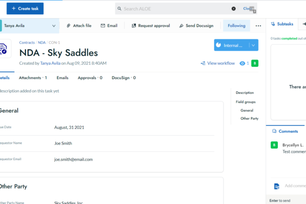 ALOE contract ticket view — contract detail screen